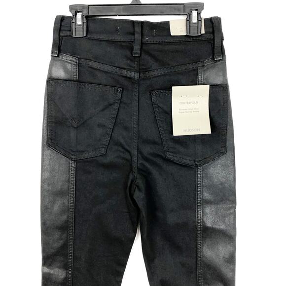 Hudson Womens Centerfold Skinny Jeans 26 US 2 Black High Rise Ankle Coated NWT - Picture 7 of 12